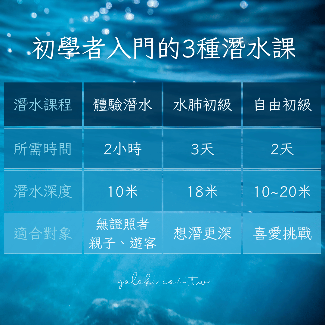 初學者入門的三種潛水課程